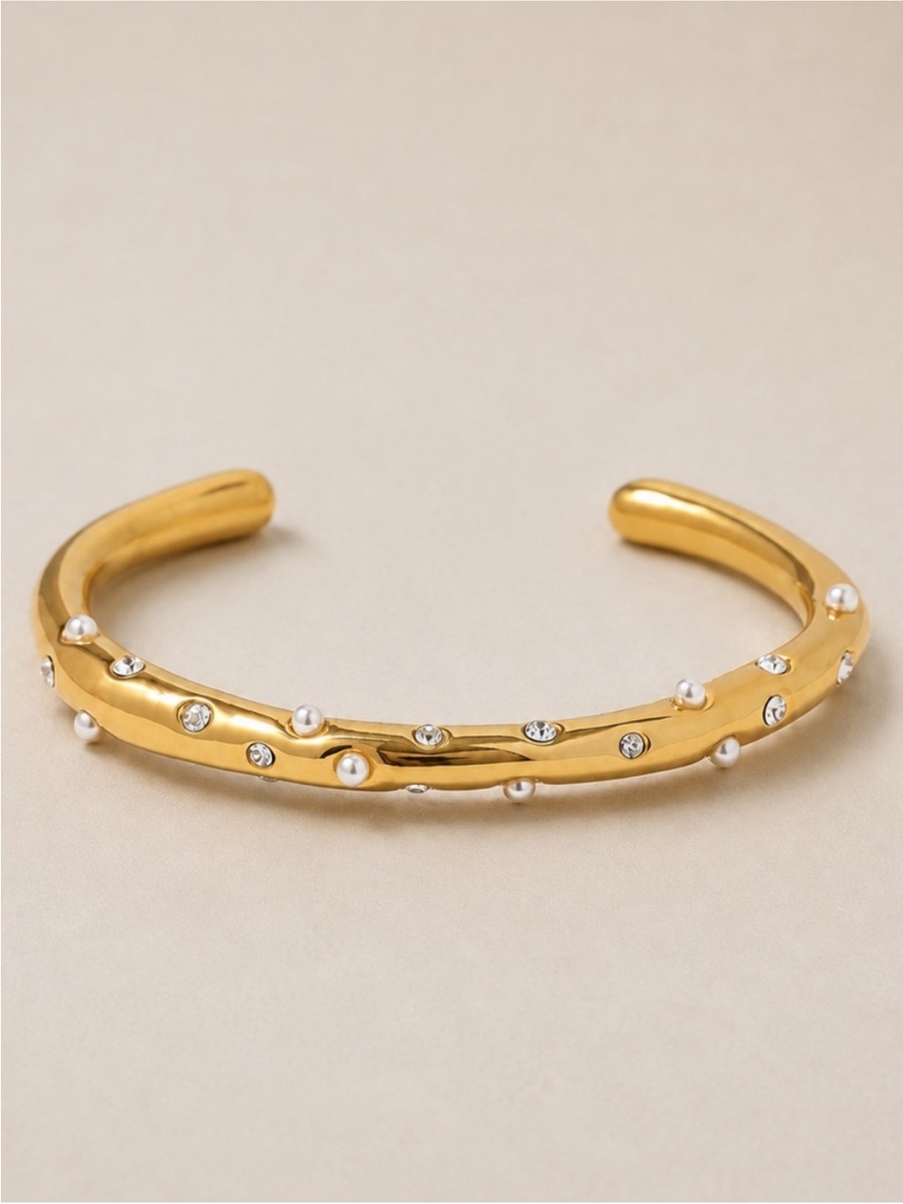 New! Gold Confetti Pearl Crystal Cuff Bracelet NWOT
